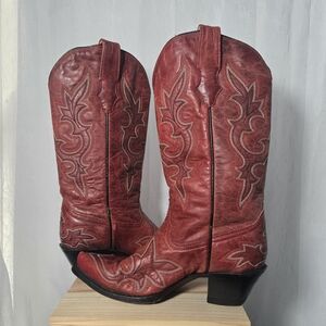 Elegant Red Leather Heeled Boots
